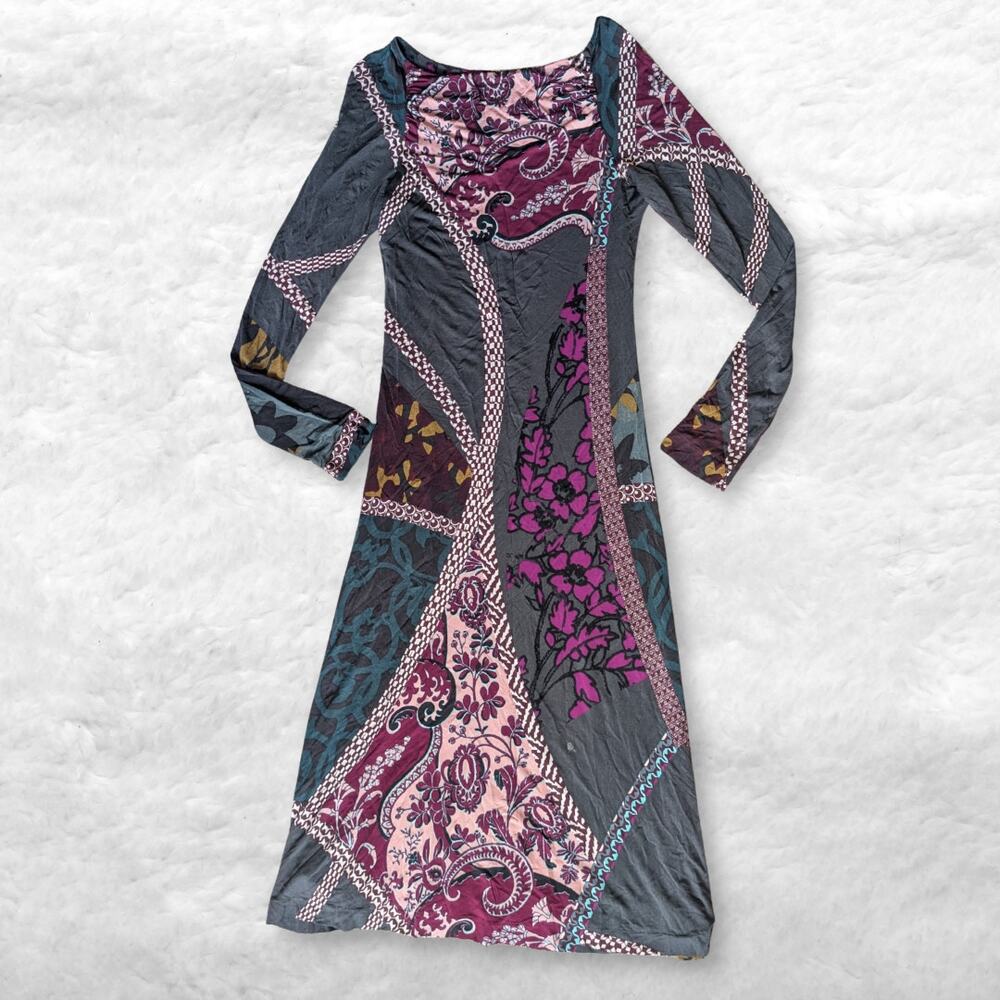 vintage patchwork paisley long sleeve maxi dress Etro style